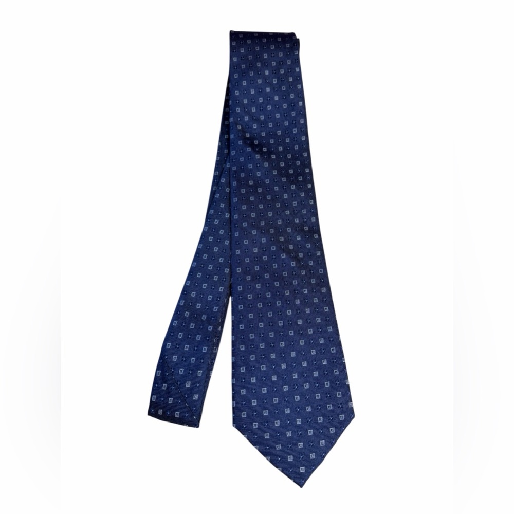 Title: Brooks Brothers Navy Blue Geometric Silk Tie – with Gift Box